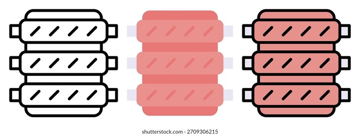 Raw Meat Cut Icon Set in Outline, Colour and Flat Style