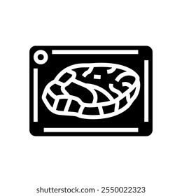 Carne cruda que maneja el Vector del icono del glifo de la seguridad alimentaria. Carne cruda que maneja el signo de la seguridad alimentaria