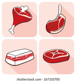 Raw meat icon set. 
