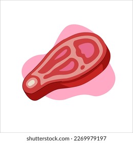 Raw meat illustration. Raw beef, raw food, raw steak. Meat cartoon design