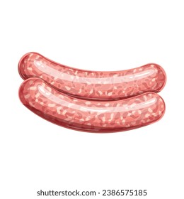 Raw meat sausages vector illustration. Cartoon isolated top view of two fresh sausages from spicy marinated pork or beef, chicken or minced veal with lard, portion for barbecue grilling or frying