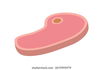 Ilustración vectorial plana de estilo de dibujos animados de rebanada de carne cruda