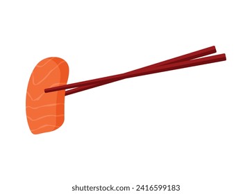 Raw meat slice on chopstick. Simple flat illustration.