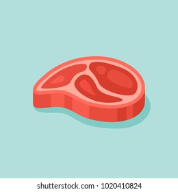 Raw meat steak isolated on teal background. Flat style icon. Vector illustration.