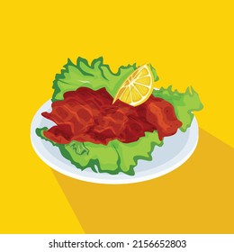 Raw meatballs vector illustration (cig kofte) isolated on a white background. Traditional Turkish cuisine delicacies. Lemon, 
lettuce.