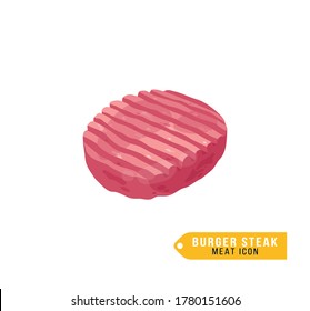 Raw Minced Beef steak isolated on white background. Burger meat cutlet vector icon for menu, cover, packaging. Realistic raw meat product, isolated element.