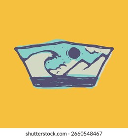 Logo dibujado a mano ingenuo crudo con el tema de la playa de surf