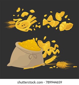 Raw pasta of solid kinds made of natural wheat