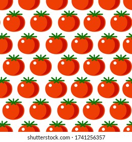 Raw or pickled tomato seamless pattern, marinated and organic vegetable. Eco veggies, seasonal food and nutrition for vegetarians and vegans. Ripe product, snacks and preparation, vector in flat