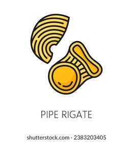 Raw pipe rigate pasta isolated italian national cuisine traditional uncooked food, color outline icon. Vector pipe rigate pasta type