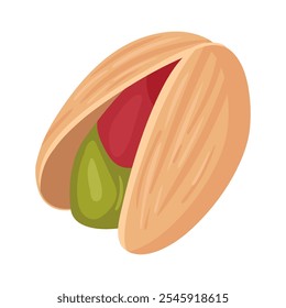 Rohe Pistaziennuss. Cartoon Pistazien mit Muschel, leckerer Snack für vegetarische Ernährung flache Vektorgrafik. Bio-Pistazien auf Weiß
