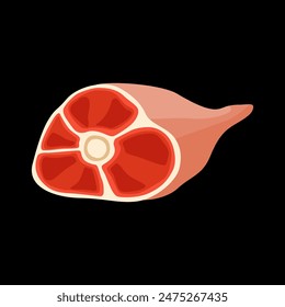 Raw pork knuckle vector isolated in black background. Meat illustration vector. Cartoon isolated fresh organic meat