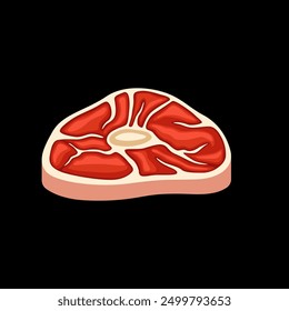 Raw pork knuckle vector isolated in black background. Meat illustration vector. Cartoon isolated fresh organic meat