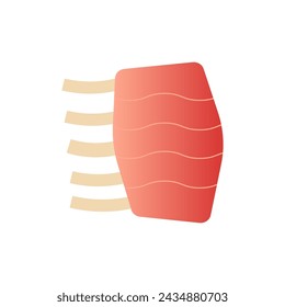 Raw pork, lamb ribs abstract vector illustration isolated on white. Raw meat icon, farm and cooking concept. Meat shop. Fresh meat ribs for roast, barbecue, bake and cooking. Top view. Healthy food