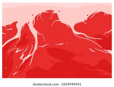 Raw pork meat macro texture. Fresh meat fillet cut with red muscles fibers, white fat curves and lines, minimal structure of uncooked organic piece of sirloin or chop cartoon