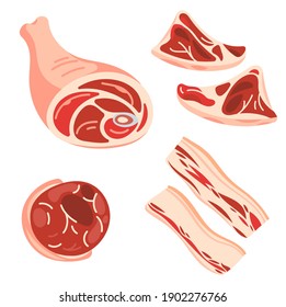 Raw pork meat, parts of hog carcass.
    Pan-ready parts of pork carcass isolated on white.