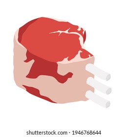 Rohe Schweinegrippen einzeln auf weißem Hintergrund, isometrische Sicht. Vektorgrafik