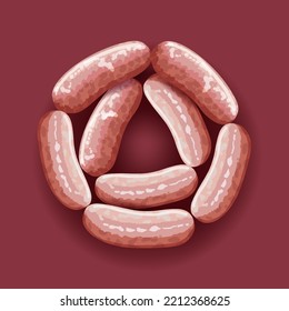 Raw pork sausages stacked in circle for grill and oktober fest, vector icon