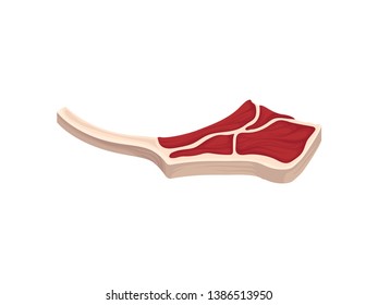 Raw pork steak on the bone. Vector illustration on white background.
