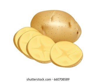 Raw potato on white background