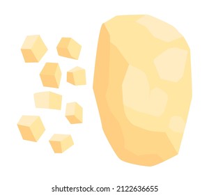 Raw potato whole piece with chopped cut slices, isolated vegetarian and vegan product for menu in restaurant and cooking at home. Cuisine and delicious recipes with roots. Vector in flat style