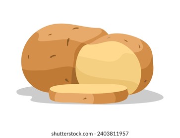 Raw potato, Whole and sliced. Simple flat illustration.
