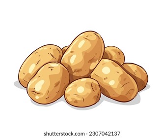 Patatas crudas con fondo blanco. Ilustración vectorial de patatas crudas sin pelar y frescas