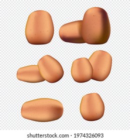 Raw potatoes set isolated on transparent background. Vector realistic 3d Potatoes collection. Potato icon design template