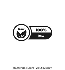 Raw product sticker, emblem or food stamp. Raw food sign. 100% raw product sign. Vector icon. Vegan, no meat, fresh and non-violent food