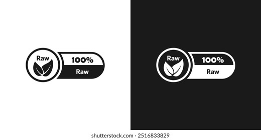 Raw product sticker, emblem or food stamp. Raw food sign. 100% raw product sign. Vector icon. Vegan, no meat, fresh and non-violent food