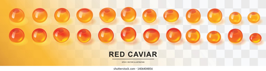 Raw red caviar collection isolated. Salted or fresh salmon fish eggs, trout roe 3d realistic vector illustration