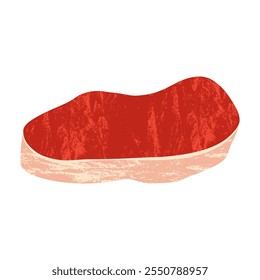 Carne vermelha crua. Cartoon corte bife carne, produto de filé de carne de açougue, bife plano para menu de restaurante, ingrediente de proteína grelhada churrasco. Ilustração vetorial.