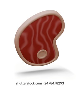 Raw red steak in 3D style. Meat for beefsteak. Vector template on white background