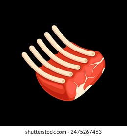 Raw rib meat vector isolated in black background. Meat illustration vector. Cartoon isolated fresh organic meat