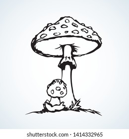 Raw ripe grebe parasol on white backdrop. Freehand line black ink hand drawn wild eco logo pictogram emblem sketchy in art retro doodle etch cartoon style pen on paper. Closeup view with space for tex