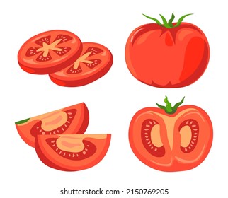 Raw ripe tomato vegetables, cooking and preparing food. Isolated icon of veggie, tasty natural and organic meal, healthy dieting, and nutrition full of vitamins and minerals. Vector in flat style