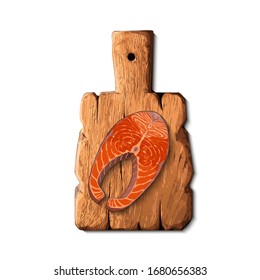 Raw Salmon Fish on Cutting Board.