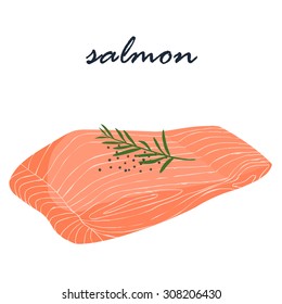 raw salmon with rosemary herb black pepper vector