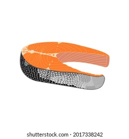 Raw salmon steak, isolated on a white background. Vector image.