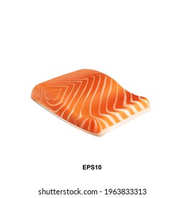 Raw Salmon Steak Vector Illustration. Thick Piece of Fresh Red Fish, Trout Slice Isolated on White Background