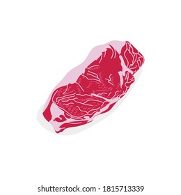 Raw sirloin meat slice. Fresh uncooked nutritious product. Butchery shop, farm market or processing plant design vector illustration isolated on white background