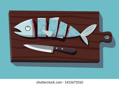 Raw sliced fish and knife 