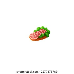 Raw smoked meat "knuckle" for cutting into slices. Vector illustration of a cartoon piece of meat