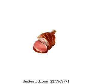 Raw smoked meat "knuckle" for cutting into slices. Vector illustration of a cartoon piece of meat