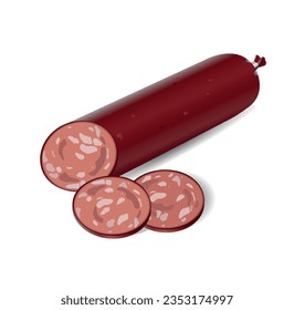 Raw smoked sausage sliced on a white background. Vector illustration