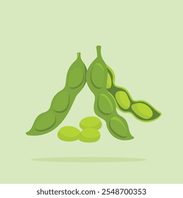 raw soybeans, collection of pods with skin and contents outside in flat style, suitable for posters and web icons