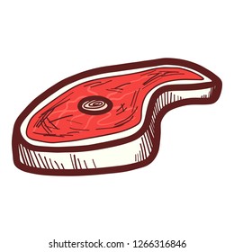 Raw steak icon. Hand drawn illustration of raw steak vector icon for web design
