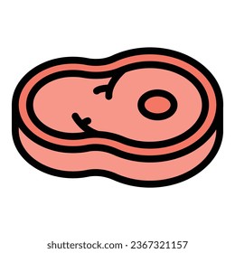 Vector de contorno de icono de filete crudo. Cena de comida. Restaurante café color plano