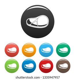 Raw steak icons set 9 color vector isolated on white for any design