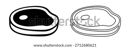 Raw steak icons set solid fill and outline styles,Barbecue grill steak meat vector icon,Vector steak or meat icons set. Degrees of steak oneness. Blue, rare, medium, well, well done.